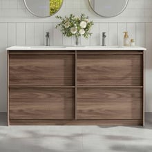 Malie 1500mm Notaio Walnut Freestanding Double Vanity with Ceramic Countertop